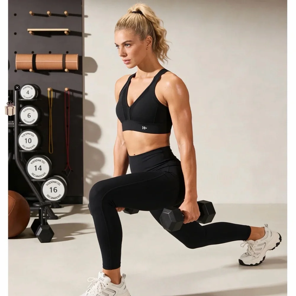 High impact Running Sleek Black Sports Bra by Yvette - Picture 5 of 7